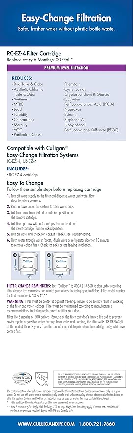 Culligan RC 4 EZ-Change Premium Water Filtration Replacement Cartridge, 500 Gallons, White