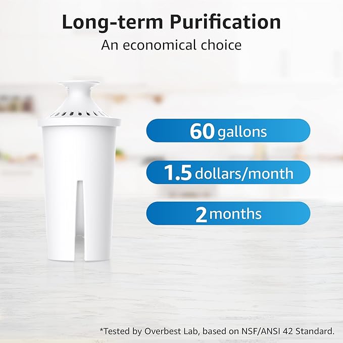Overbest NSF Certified Pitcher Water Filter, Replacement for Brita® Pitchers and Dispensers, Brita® Classic 35557, OB03, Mavea® 107007, and More, Includes 2 Filters