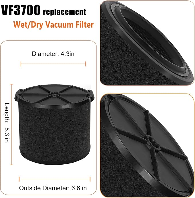 VF3700 / WS14045F Filter Replacement for Ridgid/Workshop Shop Vacuum Wet Application Foam Filters 3/4/4.5 Gallon Rigid Wet Dry Portable Vacuums, Wet Pick Up Filter-2 Pack - AquaVibe