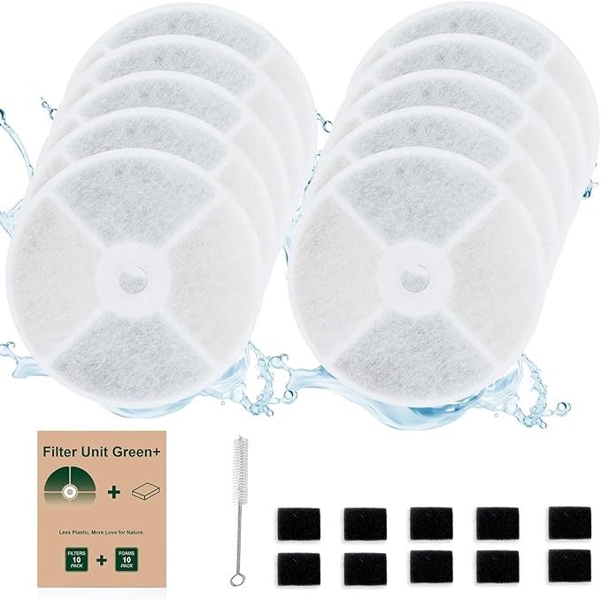 10 PCS Plastic Reduced Version Pet Cat Water Fountain Filters Fit For E versweet Solo 2/Solo SE, E versweet 3 Pro/2S/3, Including Replacement Filters and Replaced Foam Pump Filter (10 pcs)