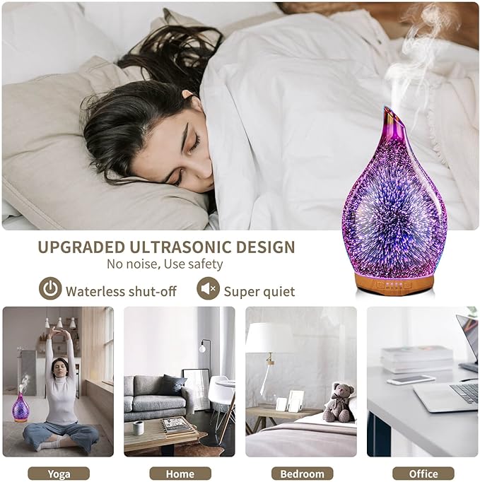 Porseme 280ml Essential Oil Diffuser,Aroma Ultrasonic Humidifier with Remote Control,BPA Free, Auto Shut-Off,Timer Setting