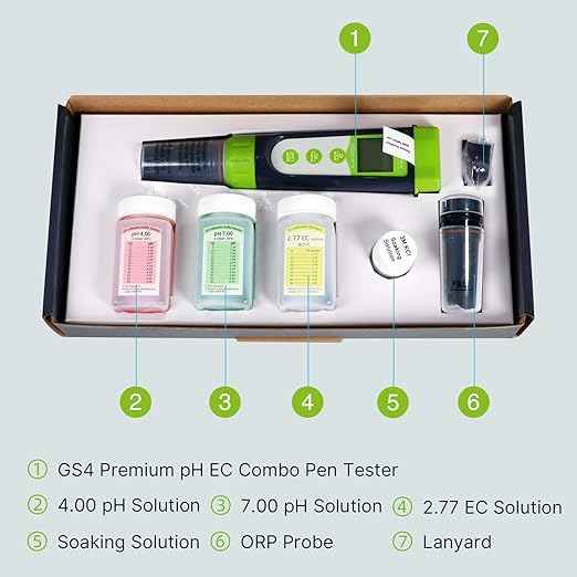 Apera Instruments GroStar Series GS4-P pH/EC/500ppm/700ppm/ORP 6-in-1 Combo Pen Tester Kit with Replaceable Double-Junction pH/EC Probe and ORP Probe for Hydroponics Water Quality Testing, Gen II