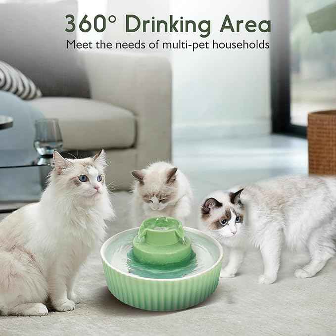 Ceramic Cat Water Fountain, 2.1L/71oz Cat Fountain with 3 Carbon Filters and 2 Water Pumps, Cupcake Pet Water Fountain for Cats and Dogs (Green)