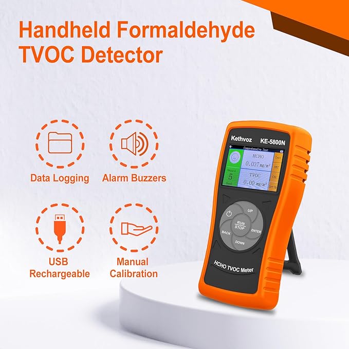 5800N Formaldehyde Detector, Portable Air Quality Monitor for Home Indoor HCHO TVOC Tester with Real-Time Alarm, Handheld Air Pollution Meter with Color LCD Display
