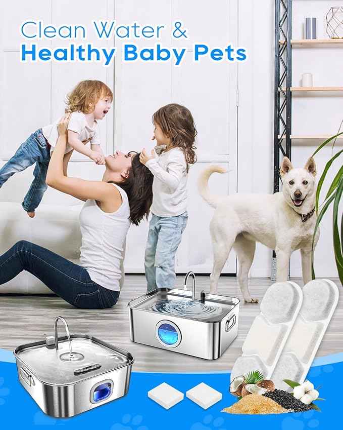16+16Pack Pet Water Fountain Filter, Compatible with MAILOFY 410oz/3.2Gal/12L Stainless Steel Large Dog Water Bowl Dispenser, Filters & Sponges 4-Layer Dog Water Filter Replacement System