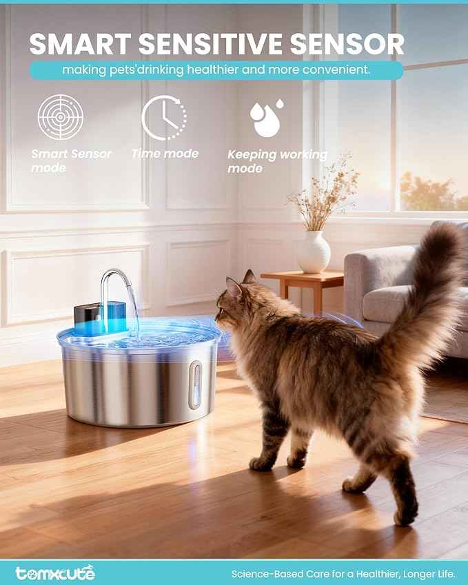 Wireless Cat Water Fountain - 108oz/3.2L Automatic Cat Water Fountain Cordless, Stainless Steel Battery Operated Pet Fountain Rechargeable Water Dispenser for Cats, Dogs, Multiple Pets