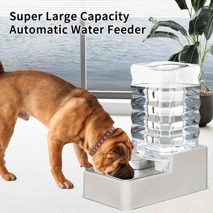RIZZARI Stainless Steel Pet Water Feeder: 9L Gravity Leak-Proof Auto Refill Water Dispenser - 304 Stainless Steel Bowl - Hygienic & Rust-Resistant - No Filter - for 30-60 LB Dogs - Home/Office