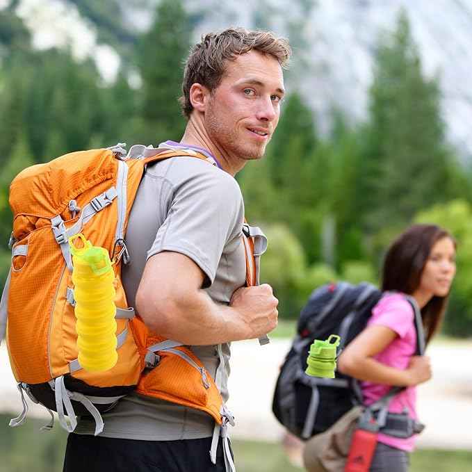 Sunnyray Collapsible Water Bottles Bulk Foldable Water Bottles 17oz Silicone Portable Leak Proof Reusable Sports with Clip for Travel Hiking Camping Outdoor(Colorful,30 Pack)