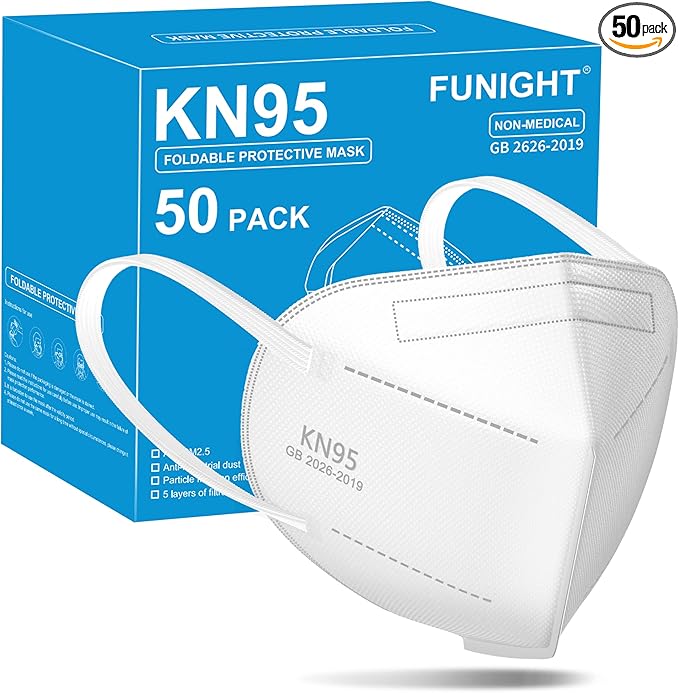 Funight KN95 Face Mask 5-Ply Breathable Filter Efficiency≥95% Protective Cup Dust Disposable Masks Against PM2.5 White 50 Pack - AquaVibe