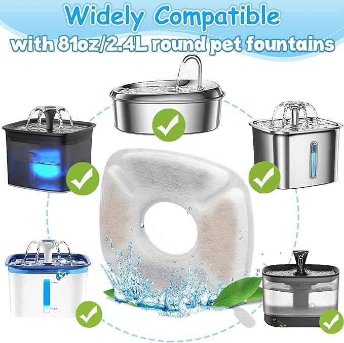KAEGREEL 39 Pcs Cat Water Fountain Filters for Veken 95oz/2.8L, 67oz/2L, 135oz/4L Cat Dog Fountain Automatic Pet Fountain Dog Water Dispenser, Pet Fountain Filter & Pre-Filter Sponges & Cleaning Set