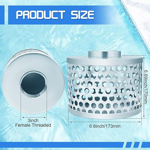 3” Pump Suction Hose Strainer, Round Hole Steel Basket Water Suction Filter, Carbon Steel Plated, with NPT Female Thread (3 inch)