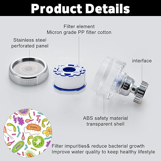 3 Pack Sink Water Filter Faucet, 360 ° Rotating Bathroom Sink Faucet Filter with Filter Elements Set, Faucet Water Purifier Removes Chlorine Fluoride Heavy Metals Hard Water for Kitchen & Bathroom