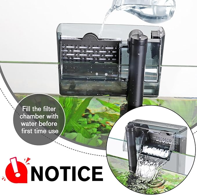 hygger Aquarium HOB Filter 105 GPH for 10-20 Gallon Fish Tank Power Filter with Adjustable Water Flow Extendable Intake Tube External Hang-On Back Filter