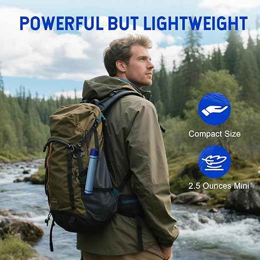 Greeshow Portable Water Filter Straw, Personal Water Filtration System, Replaceable Filter Cartridge, Outdoor Water Purifier Emergency Survival Gear for Hiking Camping Backpacking, GS-28H1, 1 Pack