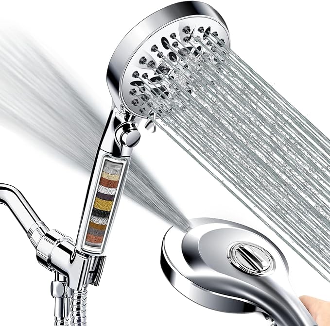INAVAMZ 2.5GPM Handheld Shower Head with Filter:9 Spray Modes High Pressure Shower Head with ON/OFF Pause Switch, 15 Stage Shower Head Filter for Hard Water Remove Chlorine and Harmful Substances