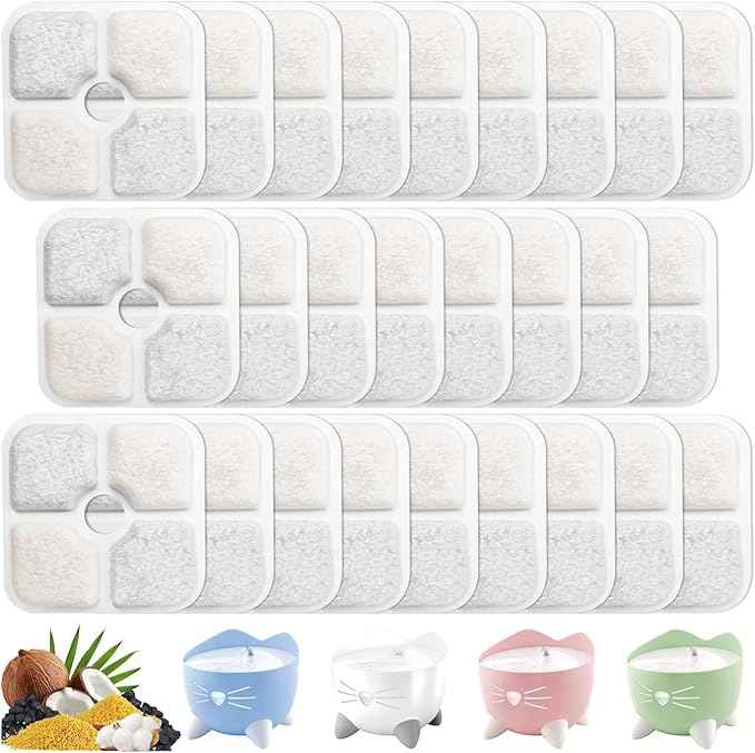 26 Pack Cat Water Fountain Filter，Cat Fountain Filter Replacement for Catit Pixi Drinking Fountain, Replacement Triple Action Water Filter, White