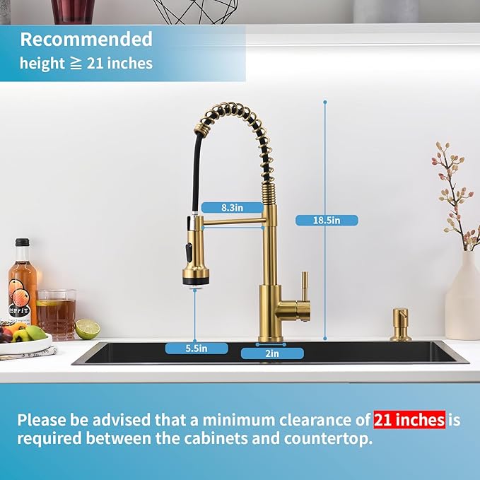 GIMILI Gold Kitchen Faucet with Soap Dispenser Single Hole Pull Down Sprayer LED Faucet, Suitable for Farmhouses, RV, Laundry Room, Outdoor, and Campers. Llave para fregadero de cocina