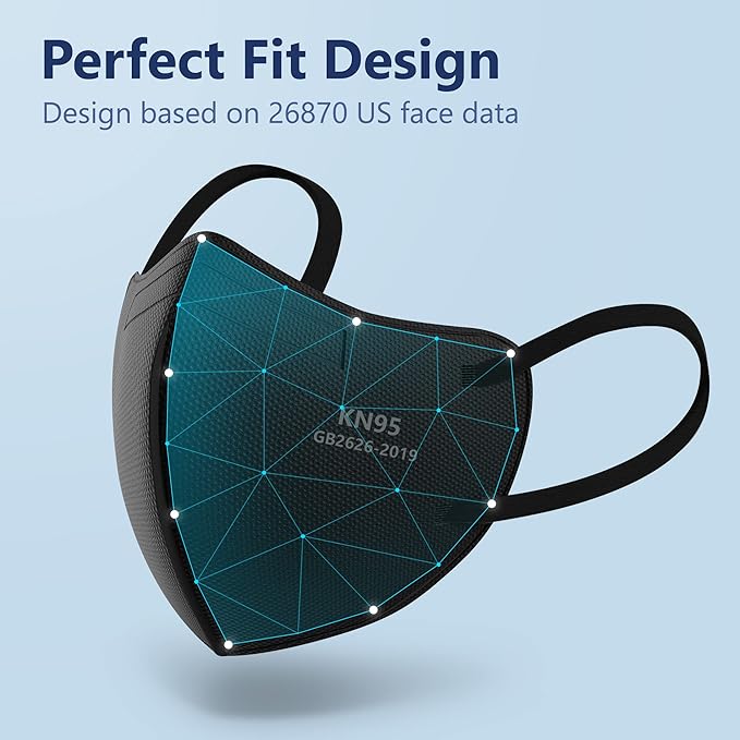 Funight KN95 Face Masks 50 Packs 5-Ply Breathable Filter Efficiency≥95% Protective Cup Masks Disposable Black - AquaVibe