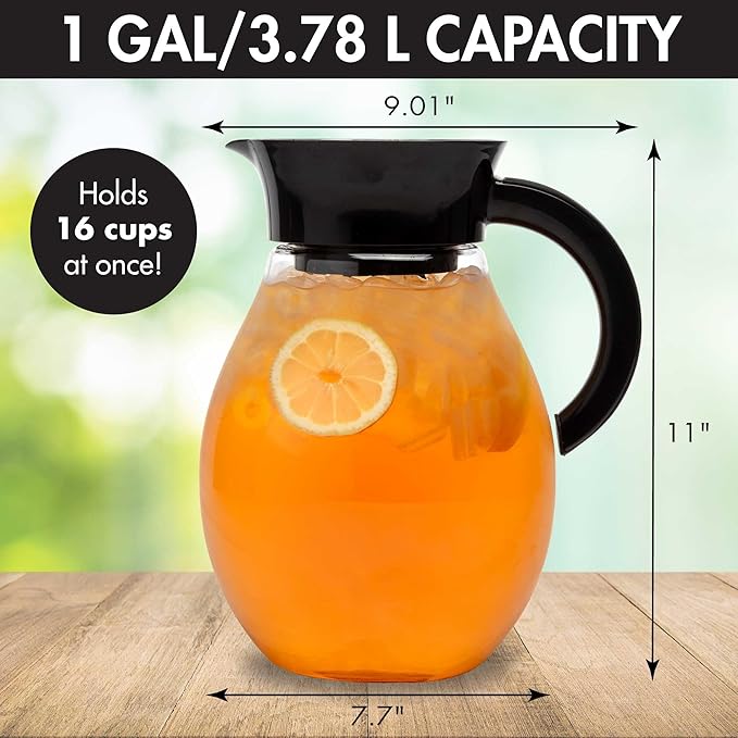 Primula The Big Iced Tea Maker and Infuser, Plastic Beverage Pitcher with Leak Proof, Airtight Lid, Fine Mesh Reusable Filter, Made without BPA, Dishwasher Safe, Black (Pack of 4)