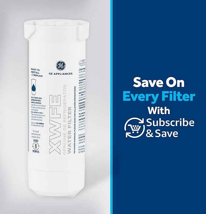 GE XWFE Refrigerator Water Filter, Genuine Replacement Filter, Certified to Reduce Lead, Sulfur, and 50+ Other Impurities, Replace Every 6 Months for Best Results, Pack of 1