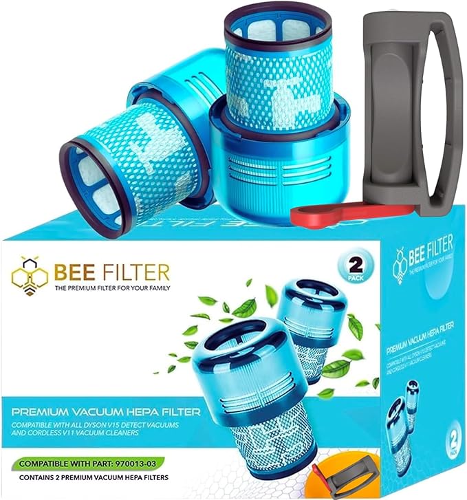 2-Pack Premium True HEPA Replacement Filters Compatible with Dyson V15 Filter, Dyson V15, V15 Absolute/Submarine, V11 Animal, V11 Completed/Absolute, V11 Filter with Trigger Clamp, Part no. 970013-02 - AquaVibe
