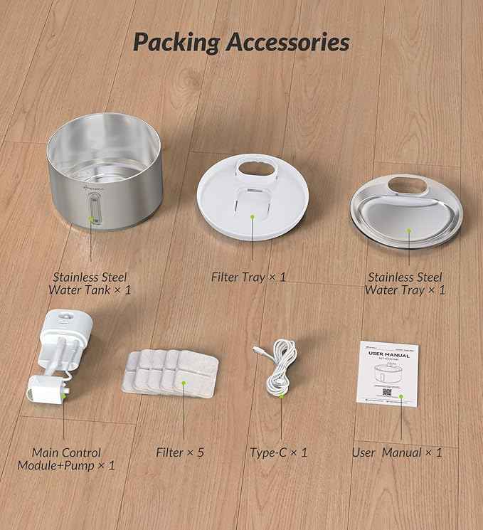 Cat Water Fountain Stainless Steel,135fl-oz/4L Wireless Cat Fountain Battery Operated Pet Fountain with 5 Filters for Dogs Cats Indoor