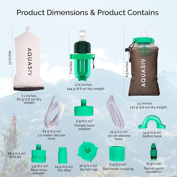 Gravity Water Filter Kit - HFM Carbon & Pre Filter, Portable Squeeze Pouch - Reliable Camping & Hiking