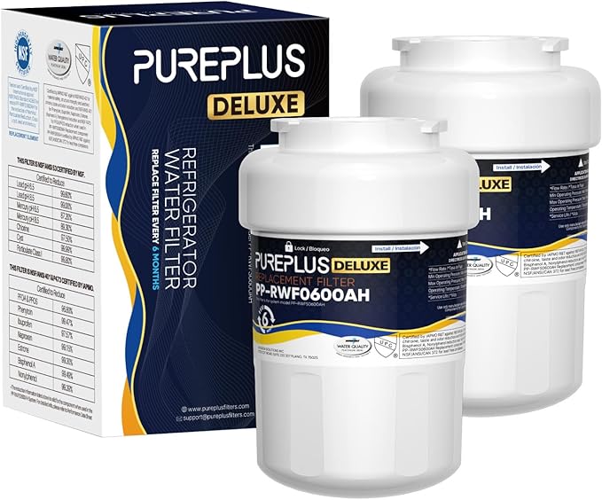 PUREPLUS NSF/ANSI 401, 53, 42 & NSF P473 Certified Replacement for HDX FMG-1, PL-100, WFC1201, PC75009, RWF1060, RWF0600A, 469991 Refrigerator Cartridge,2Pack - AquaVibe
