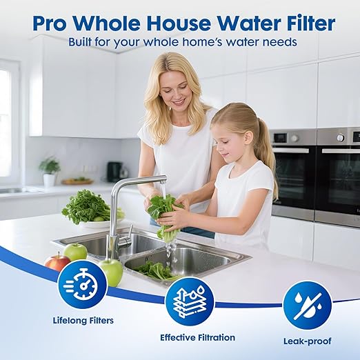 Whole House Water Filter System, 3-Stage Whole Home Water Softener System Highly Reduces Taste,Iron,Scale,Lead,Chlorine, with Heavy Metal and Anti-Scale Filter,3/4" Ports, Extra 1 Year Filter