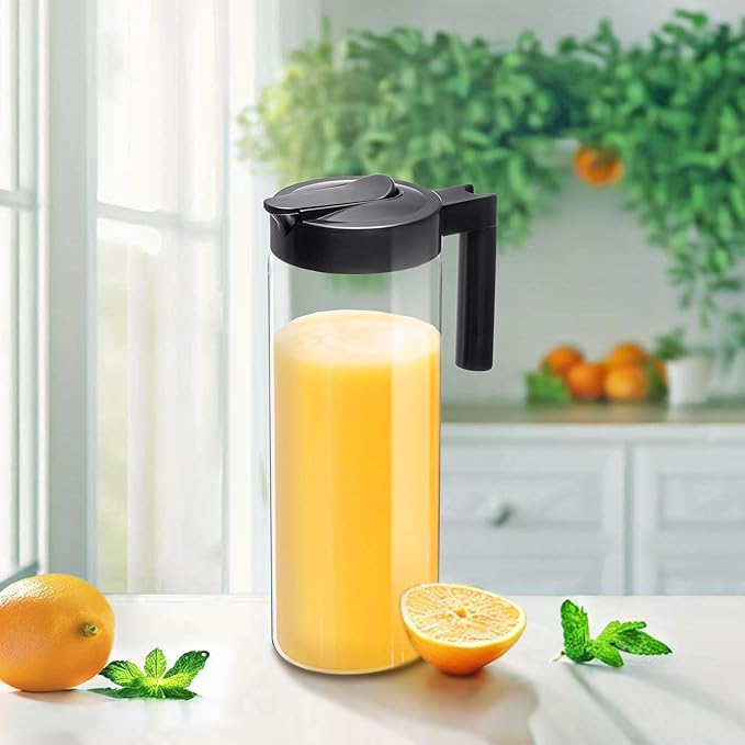 Amazing Abby - Skinny - Tritan Pitcher (64 oz), Unbreakable Plastic Water Pitcher with Lid, BPA-Free, Heat-Resistant, Dishwasher-Safe, Great for Both Iced and Hot Drinks, Indoors and Outdoors, Black