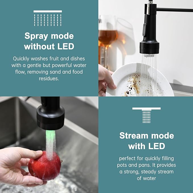 GIMILI Black Kitchen Faucet with Soap Dispenser Single Hole Pull Down Sprayer LED Faucet, Suitable for Farmhouses, RV, Laundry Room, Outdoor, and Campers. Llave para fregadero de cocina