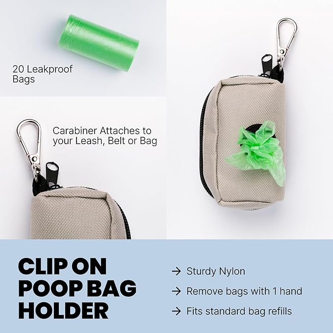 MalsiPree Walking Set with Retractable Dog Leash, Poop Bag Holder, Leak Proof 12 Oz Dog Water Bottle, Flashlight & 20 Poop Bags - 9.8ft Leash Retractable for Small to Medium Pet (Sand & Teal, 12 Oz) - AquaVibe