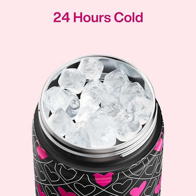 ENCOOL Valentine's Day Insulated Water Bottle with Straw Stainless Steel Water Bottle, Leak-Proof, BPA-Free, Keeps Cold for 24 Hours for Sports, Travel, School (26 oz, Bold Hearts Ember x Black)