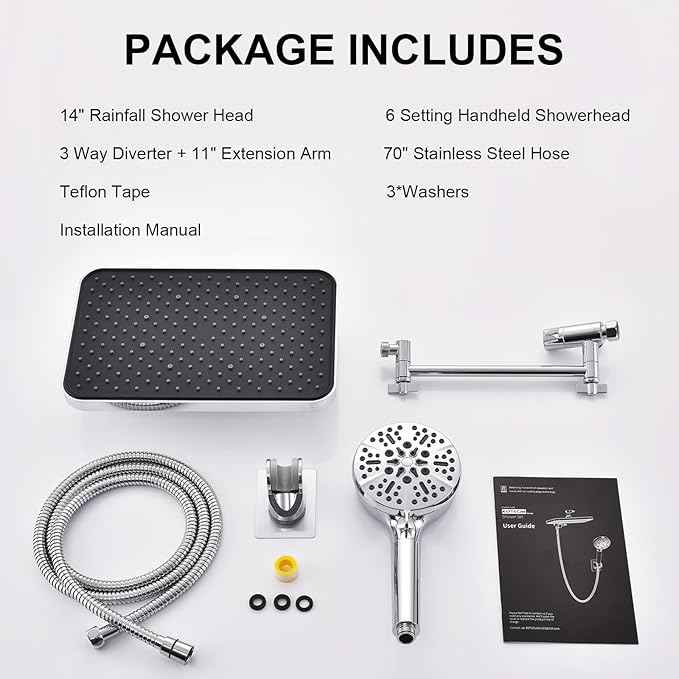 Tandem Shower Head with Filters-14'' Rainfall ShowerHead,Filtered Power Wash Handheld for Hard Water,High Pressure Output, Reduces Dry Itchy Skin, Improves Condition of Your Body, Hair