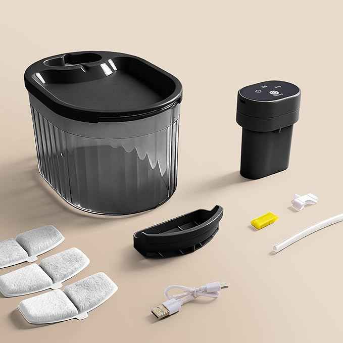 Wireless Cat Water Fountain with Motion Sensor, Automatic Cordless Quiet Pump Pet Fountain Battery Operated 102oz/3L Dog Water Bowl Dispenser with 3 Filters Black