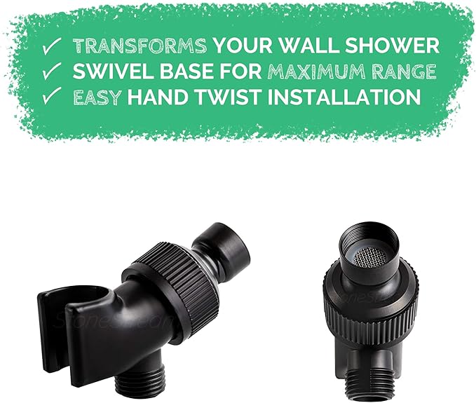 Original StoneStream® EcoPower Shower Head System — Spa Like Ionic Vitamin C Filter to Soften Water, Increase Pressure & Save Water — Showerhead + 4-in-1 Wall Adapter Kit — Matte Black