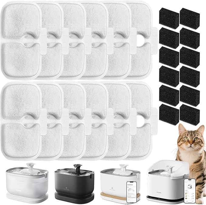 12 Packs for Petlibro Cat Water Fountain Filters Replacement, Compatible with Petlibro Dockstream Water Fountain PLWF105/PLWF115/PLWF005 & Smart PLWF305,Pet Replacement Filters for Pet Fountain,White