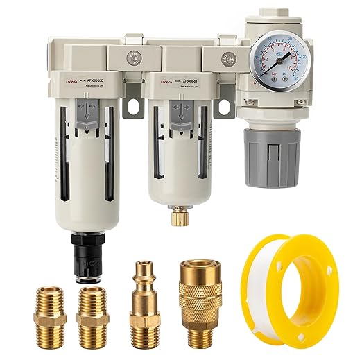 Air Filter Dryer 3/8 NPT Auto Drain+Semi-Auto Drain-Double Air Filters,Air Pressure Regulator,Air Compressor Water Separator(0-150PSI) - AquaVibe