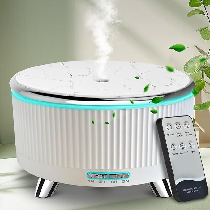 Essential Oil Diffuser for Large Room 500ml,Diffusers for Home with R/C,Aromatherapy Diffuser Waterless Auto Off,Cool Mist Humidifier 7 Colors Light & 3 Mist Modes for Bedroom Office White Silver
