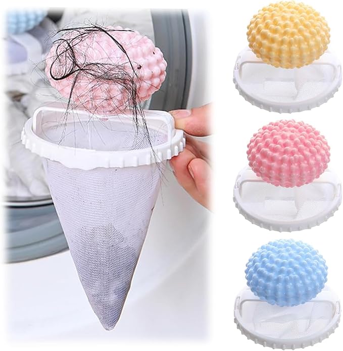 3Pcs-Pet Hair Remover for Laundry,Floating Hair Filtering Mesh Remova, 2025 New Washing Machine Hair Catcher,Dog Hair Remover for Laundry (Yellow+Pink+Blue)
