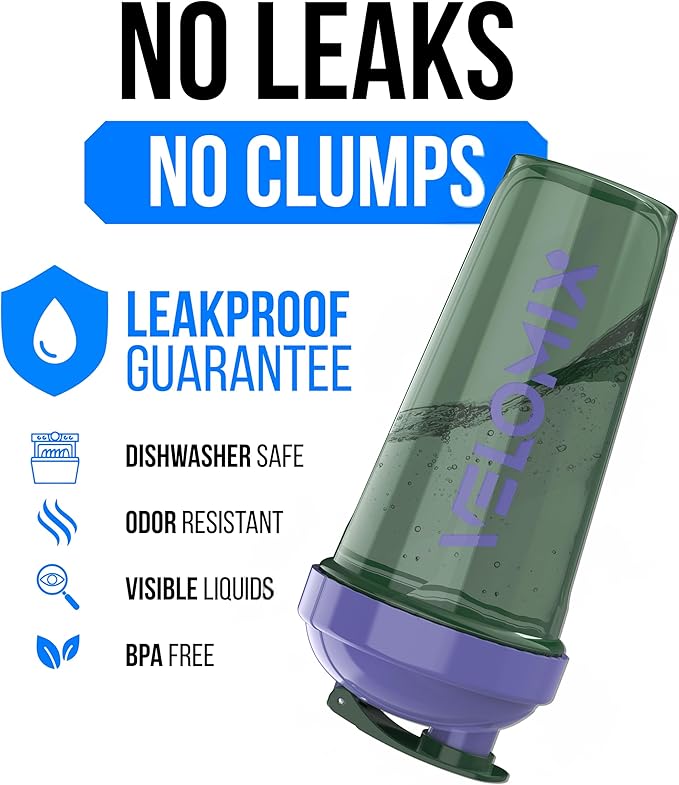 VELOMIX -2 Pack- 28 oz Protein Shaker Bottles for Protein Mixes - 2x Wire Whisk | Leak Proof Shaker Cups for Protein Shakes | Protein Shaker Bottle Pack (Green/Purple)