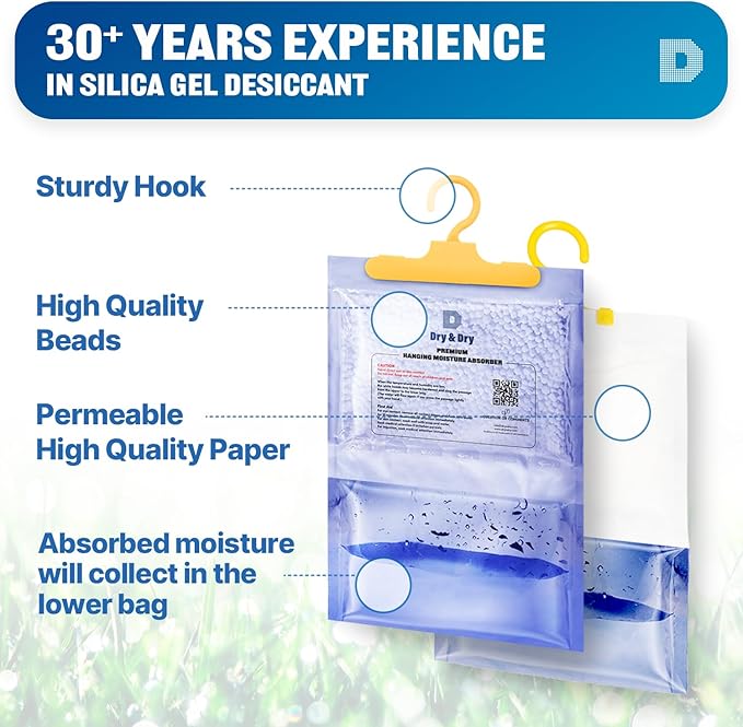 Dry & Dry 45 Packs [Net 7 Oz/Pack] Moisture Absorbers for Home, Basement and Bedroom - Small Dehumidifiers