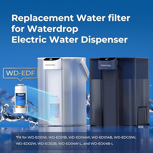 Waterdrop WD-EDF Replacement Filters for Waterdrop Electric Water Filter Pitcher WD-ED01/ED02/ED04, 3 Months or 200 Gallons, NSF/ANSI 401&53&42, 1 Filter