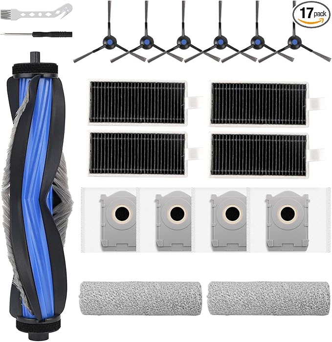 17 Pcs Accessories for ECOVACS DEEBOT X8 PRO OMNI Robot Vacuum Cleaner, Replacement Parts Main Brush, Side Brush, Washable Filter, Mopping Roller, Dust Bag - AquaVibe