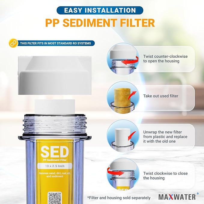 Max Water 1 Micron 10 x 2.5 Sediment Water Filter Replacement Cartridge for Whole House, Melt Blown Filtration Fiber for Heavy Duty Well Water Filter Replacement AP110, WHKF-GD05 (Pack of 50)
