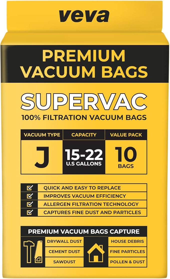 10 Pack, 15-22 Gallon Filter Bags for Shop Vac Vacuum - Type J 90673 - High-Efficiency Vacuum Bags - AquaVibe
