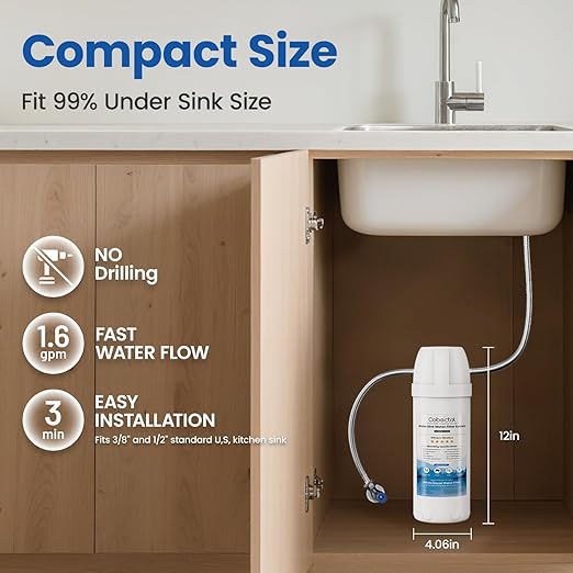 Under Sink Water Filtration System, Reduces Chlorine, PFAS, PFOA/PFOS, Bad Taste & Odor,10000 Gallons,Under Sink Water Filter System Direct Connect to Kitchen Faucet,1Year