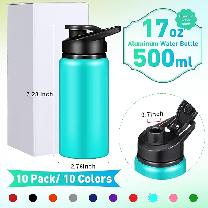Mimorou 10 Pack Reusable Aluminum Water Bottles Bulk Multicolor Outdoor Sports Water Bottles for Travel Gym Cycling Camping, Snap Lid