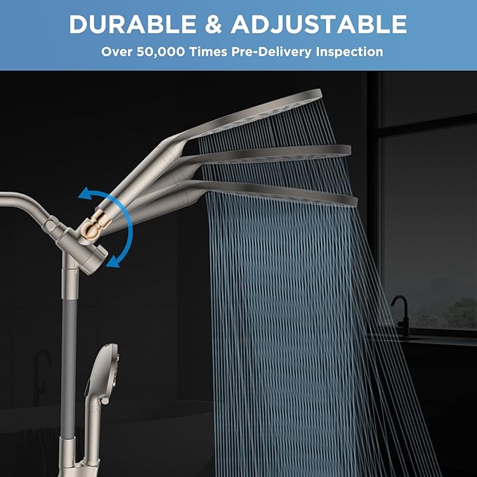 Dual Filtered Rain Shower Head Combo, High Pressure Handheld Shower Head with Adjustable Bar - Rainfall Shower Head And Showerhead with Filter for Hard Water - Removes Chlorine(Brushed Nickel)