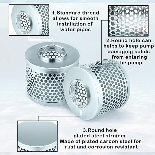 3 Inch Round Hole Suction Strainer Filter Carbon Steel Plated Npt Thread Hose Water Pump Inlet Strainer for Remove Debris Trash Reduces Solids Entering